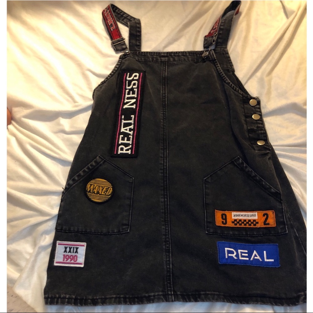 Acid wash patched overalls